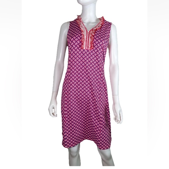 J. McLaughlin Lola Fringe Dress Sz S Red White Geometric Print Catalina Cloth - Picture 1 of 15